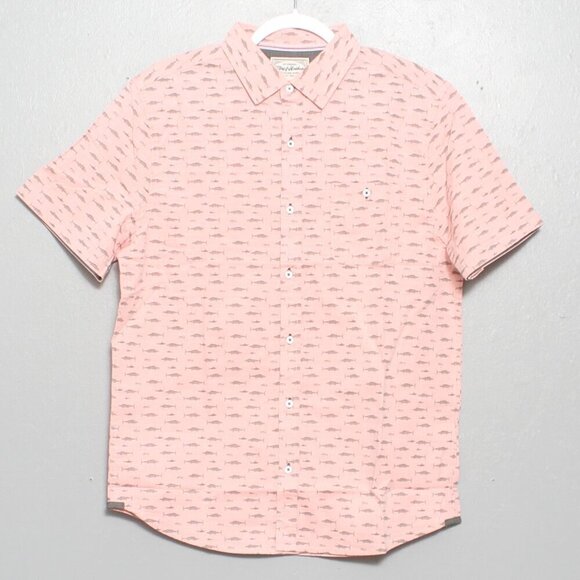 Flag and anthem nwt fish print cotton pink button up short sleeve - Picture 1 of 9